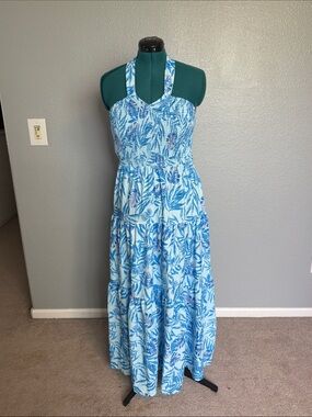 Grace Karin Blue Floral Halter Maxi Dress